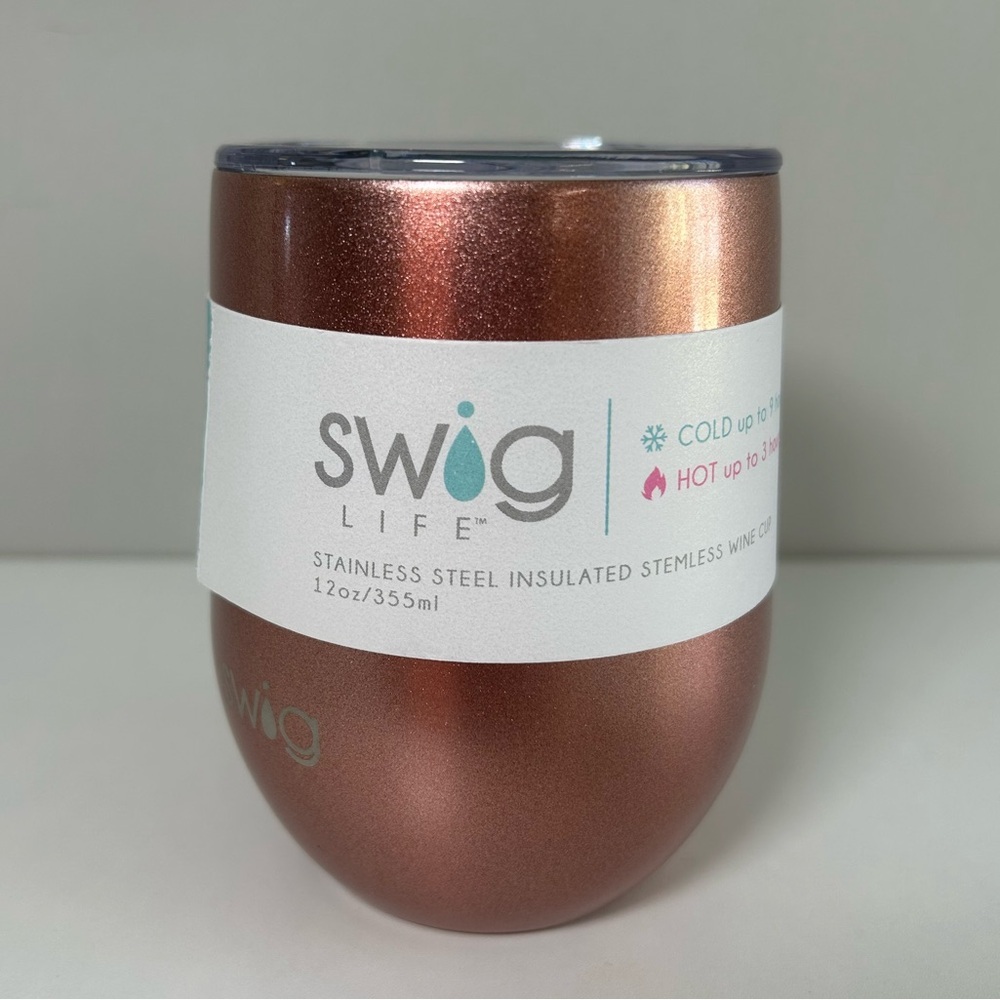 New! Swig shimmer rose gold stainless steel stemless wine cup 12oz